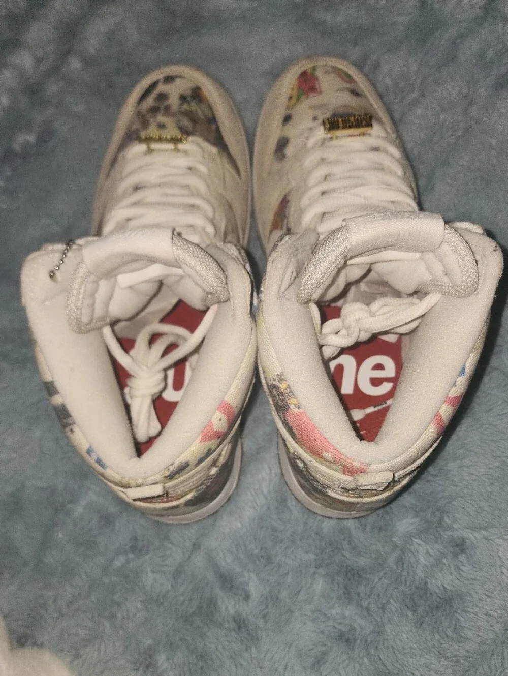 Supreme Beige Floral-Print Mid-Top Sneakers